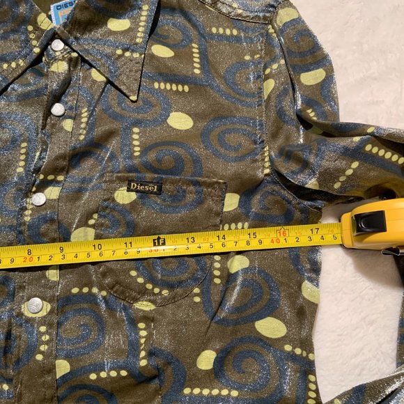 Women's Vintage Diesel Button Up Shirt Blouse Shiny Printed Long Sleeve Size M - Picture 6 of 11